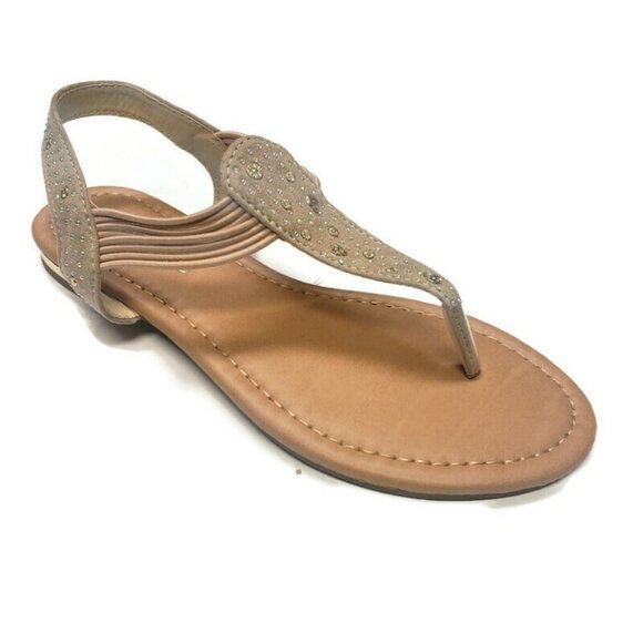 Bella Marie Womens Size 6 ANNA Slip On Beach Rhinestone Gladiator Sandals Beige - Picture 2 of 10